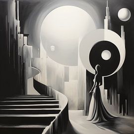 Stairs and circles modern black and white by TheXclusive Art