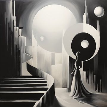 Trap en rondjes modern zwart-wit van TheXclusive Art