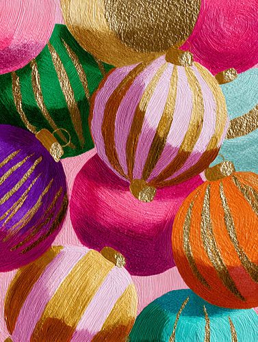Boules de Noël en gros plan en rose et or sur Gypsy Galleria
