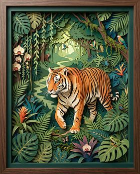 3D Papercraft Jungle Scene with Tiger and Exotic Wildlife