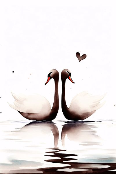 Elegant Swans and Love in Sepia Shades by Art & Soul Creations
