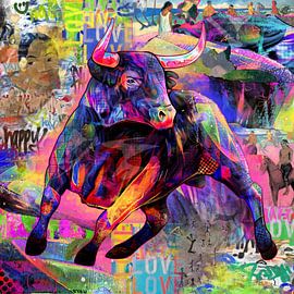 Pop Art, Bild, Kunst, Bull Stier, Contemporary,Modern Art limited Edition, Streetart, Urban, Paul Gaugin von Sarah Valentino