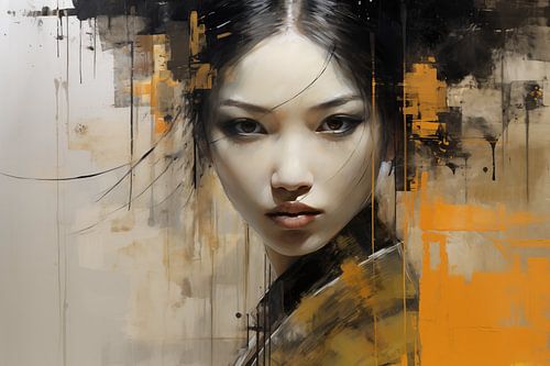 Geisha Glimpse: Contrasten in Goud en Schaduw