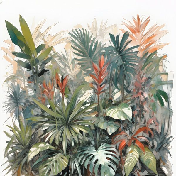 Aquarell Tropen Skizze: Dense jungle von Wolfsee