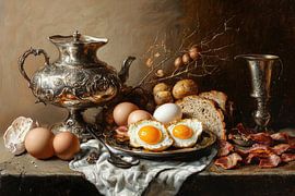 Prunkvolles Frühstück: Spiegeleier und Silber von Klaus Tesching - Art-AI