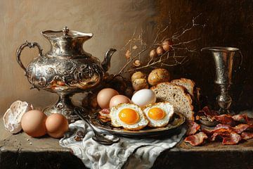 Uitgebreid ontbijt: gebakken eieren en zilver van Klaus Tesching - Art-AI