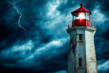 Vuurtoren in het stormlicht van Poster Art Shop