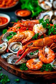 Meeresfrüchte-Platte mit frischem Gemüse von Poster Art Shop