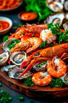 Plateau de fruits de mer avec légumes frais sur Poster Art Shop