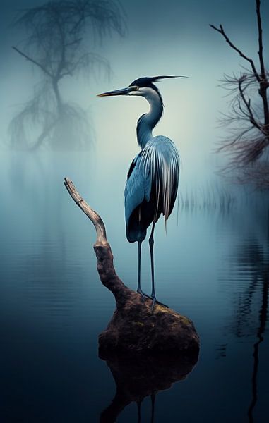 Héron au bord du lac par fernlichtsicht