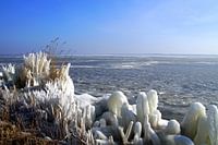 Ijs bij de Nederlandse kust- winterweer.