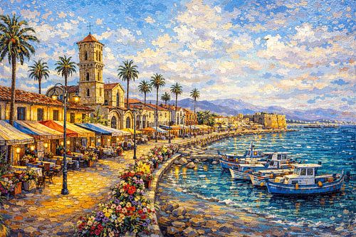 Larnaca, Cyprus, een impressionistisch schilderij.