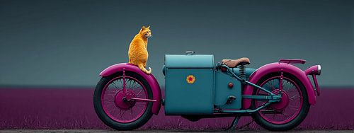 The Red Tomcat on a Road Trip – Retro Purple Motorcycle