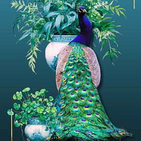 Pfau mit Porzellanvasen von Postergirls