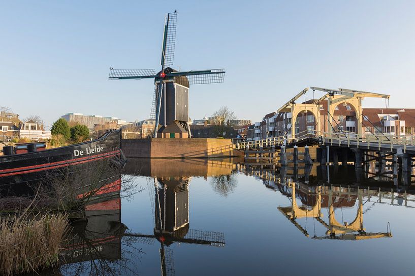 The Rembrandt Bridge and Mill De Put in Leiden by Charlene van Koesveld
