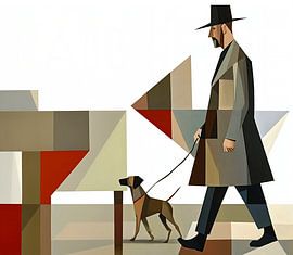 Mit dem Hund spazieren gehen in einer kubistischen Welt