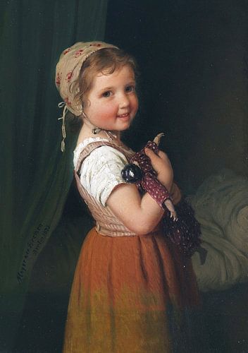 Goedenacht (meisje met pop), JOHANN GEORG MEYER VON BREMEN, 1875