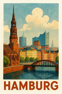 La Philharmonie de l'Elbe et le clocher dans le panorama urbain