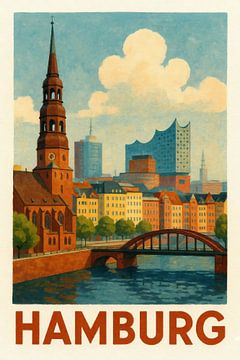 Elbphilharmonie and church tower in the city skyline by Sabine Wagner