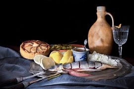 Still life of table with fisch in the style of the old masters. by Marianne van der Zee