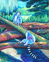 Lemur op boomstammen