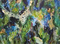 Expressie veelkleurig abstract met groen schilderij