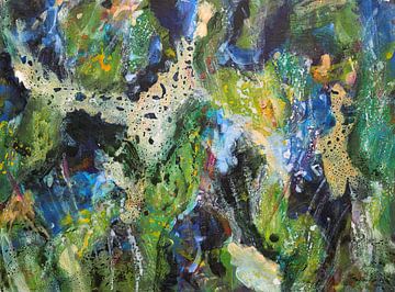 Expressie veelkleurig abstract met groen schilderij van Maria Meester
