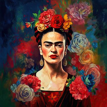 Schilderij Frida - Frida met bloemen van De Mooiste Kunst