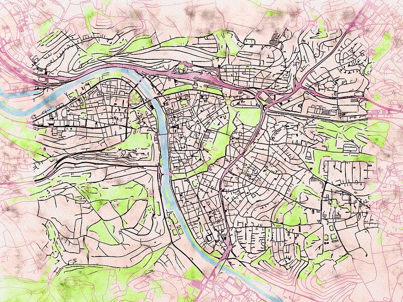 Map of Würzburg with the style 'Soothing Spring' by Maporia