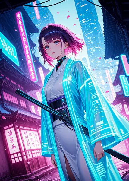 Samurai Girl Anime Japan Cyberpunk stijl van Ruzerin