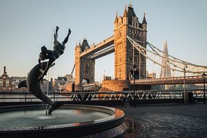 Mädchen mit dem Delphin und der Tower Bridge, London. von Lorena Cirstea