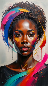 Elegantes künstlerisches Porträt einer schönen afrikanischen Frau, ausdrucksstarke Augen, natürlicher im Malerischen Style