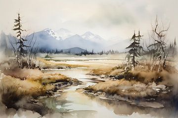 Watercolours Landscape Alaska by Uncoloredx12