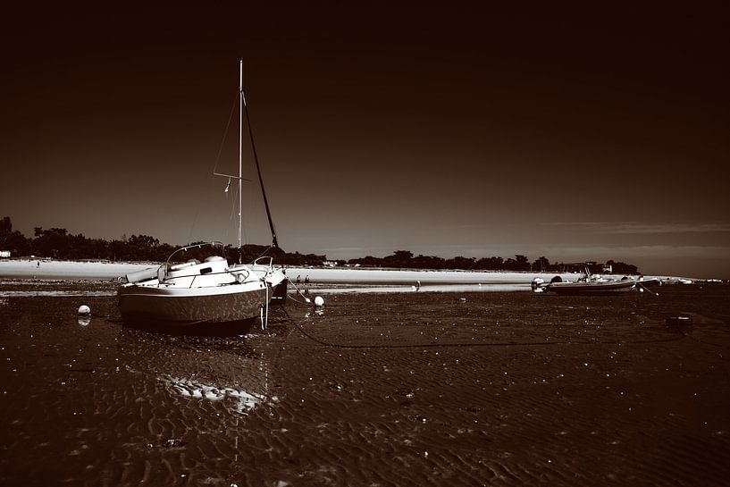 Bateaux sur la plage en sépia par Youri Mahieu