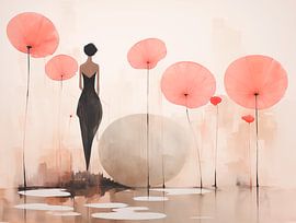 Vrouw en Lotusbloemen, Modern Abstract van Caroline Drijber Guérain