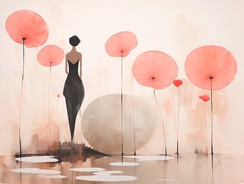 Vrouw en Lotusbloemen, Modern Abstract