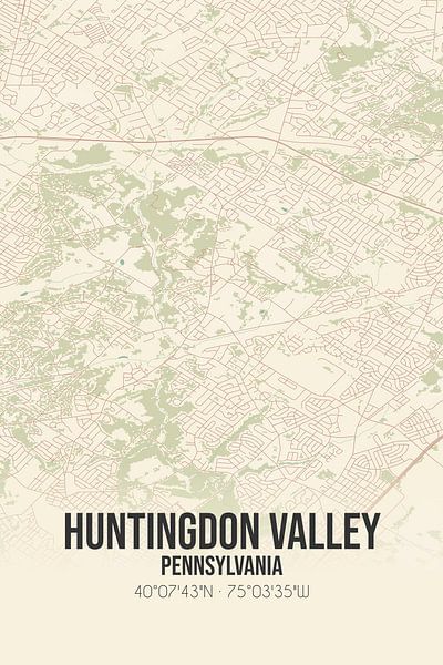 Carte ancienne de Huntingdon Valley (Pennsylvanie), USA. par Affiches de lieux