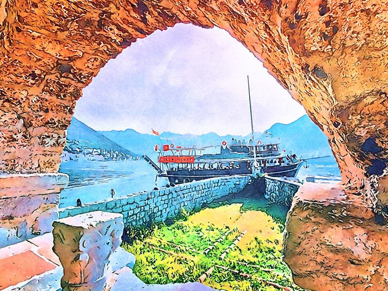 Schip in de baai van Kotor van zam art