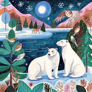 Ours polaires dans un paysage d'hiver avec des montagnes