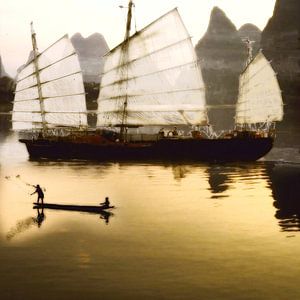 Stimmungsvolle malerische Arbeit der Fischer (Fischerboot)