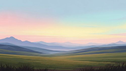 Sereen pastelkleurig valleilandschap