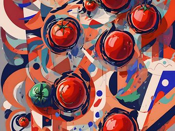 Abstracte explosie van kleur en tomaten van Bart Veeken