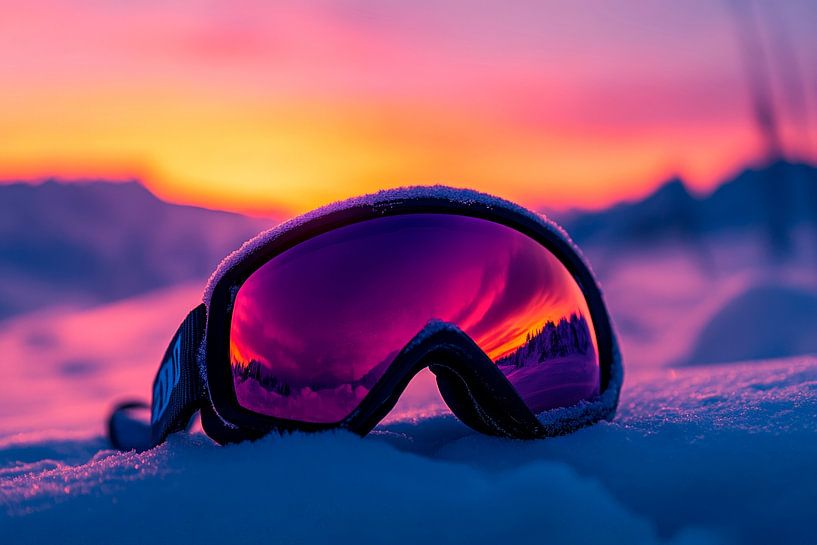Ski- oder Snowboardbrille im Schnee von Poster Art Shop