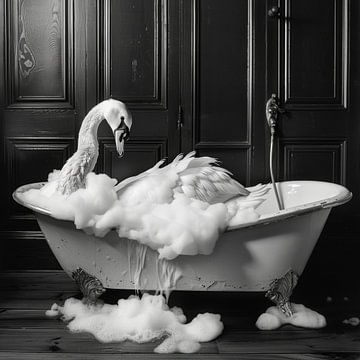 Cygne élégant dans la baignoire - Tableau de salle de bains unique pour vos toilettes sur Felix Brönnimann