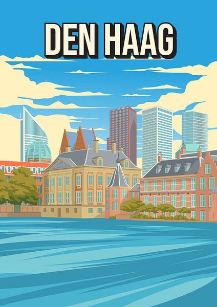 Den Haag Stadsgezicht Reisposter - Vintage Reclamestijl van Jorn van Hezik