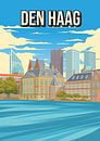 Den Haag Stadsgezicht Reisposter - Vintage Reclamestijl van Jorn van Hezik thumbnail