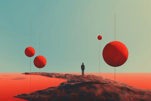Abstract minimalist surrealist background of colours and shapes