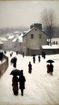 Winter in bergdorp impressionisme