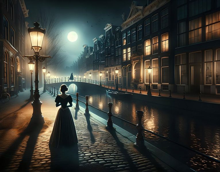 Belle femme en robe victorienne à l'ancienne dans un Amsterdam médiéval par Eye on You