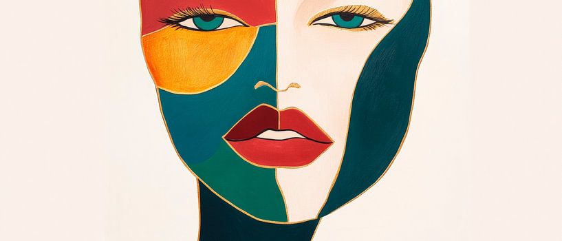 Kleurrijk gezicht - harmonie in de kunst Een blik van stilte van Poster Art Shop